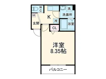 GRADUS川越Ⅱ(1K/1階)の間取り写真