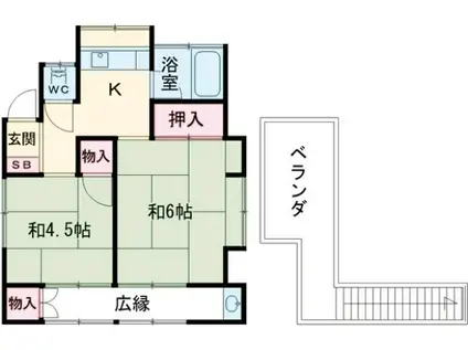 常磐線 取手駅 徒歩20分 1階建 築60年(2K)の間取り写真