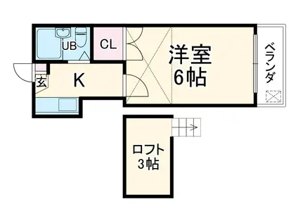 レインボー七ツ新屋(1K/2階)の間取り写真