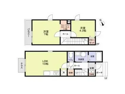 エムキース国領B(2LDK/1階)の間取り写真