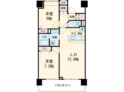 ロイヤルパークス新田(2LDK/5階)の間取り写真