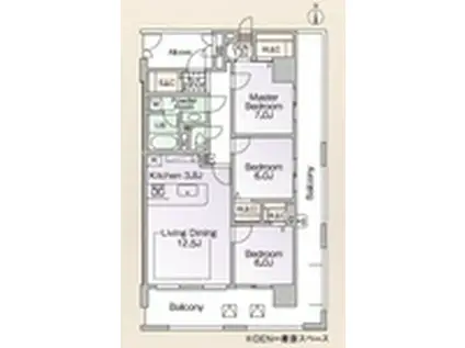 ロイヤルパークス新田(3SLDK/6階)の間取り写真