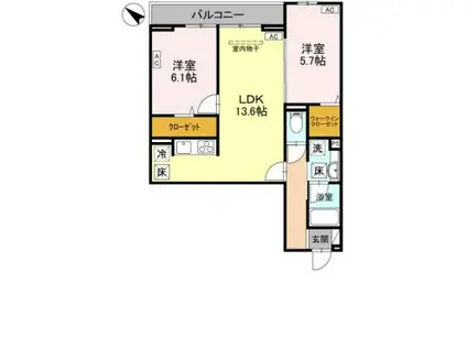 NOBLE RAFFINER東大宮(2LDK/1階)の間取り写真
