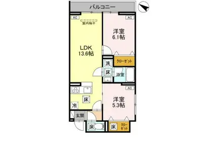 NOBLE RAFFINER東大宮(2LDK/1階)の間取り写真