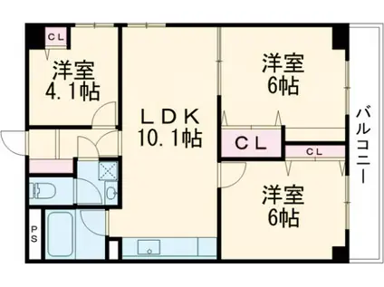 オークマンション(3LDK/4階)の間取り写真