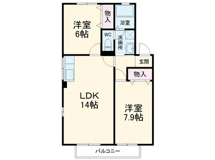 サイド・ピローⅡ(2LDK/2階)の間取り写真