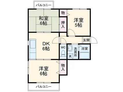 ロイヤル南桜塚(3DK/3階)の間取り写真