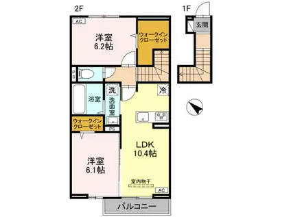 CLASSEUM桶川泉Ⅱ(2LDK/2階)の間取り写真