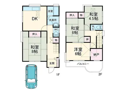高崎線 吹上駅(埼玉) 徒歩8分 2階建 築36年(4DK)の間取り写真