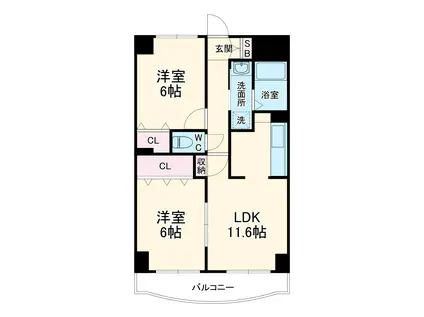 リレント谷塚(2LDK/3階)の間取り写真