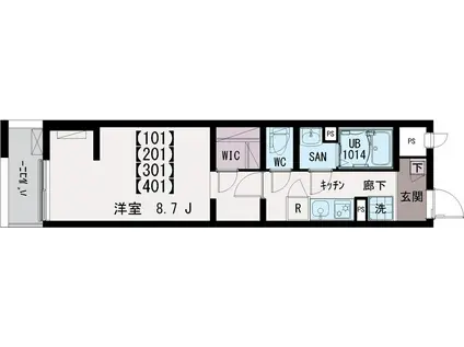 SUN平井駅南口(1K/4階)の間取り写真