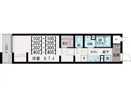SUN平井駅南口(1K/4階)の間取り写真