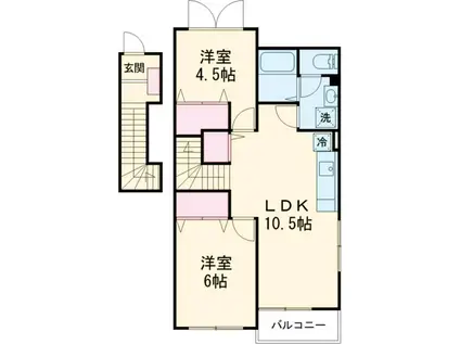 ビーサイドハイツB(2LDK/2階)の間取り写真