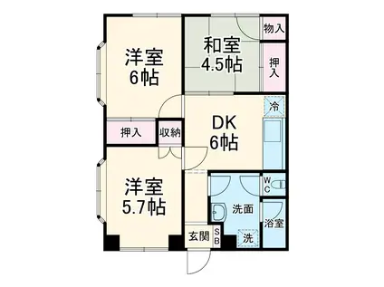 太洋ハイツ(3DK/2階)の間取り写真