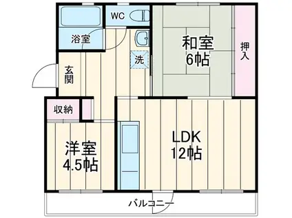 高津団地6街区1棟(2LDK/5階)の間取り写真