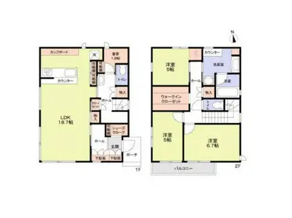 中央本線 武蔵小金井駅 徒歩19分 2階建 築1年(3LDK)の間取り写真