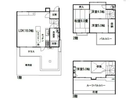 京王電鉄京王線 仙川駅 徒歩13分 3階建 築50年(4LDK)の間取り写真