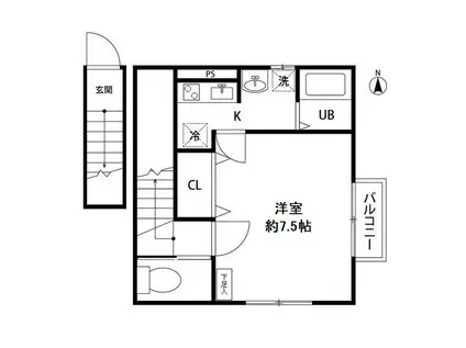 アムール西八王子(1K/2階)の間取り写真