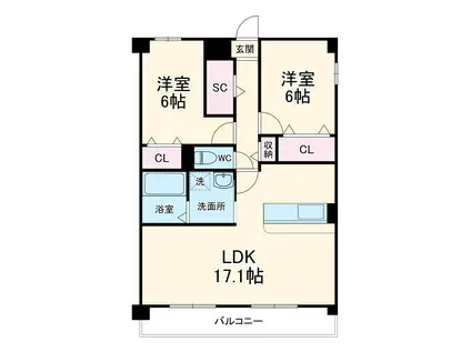 ヒルザコートⅡ(2LDK/5階)の間取り写真