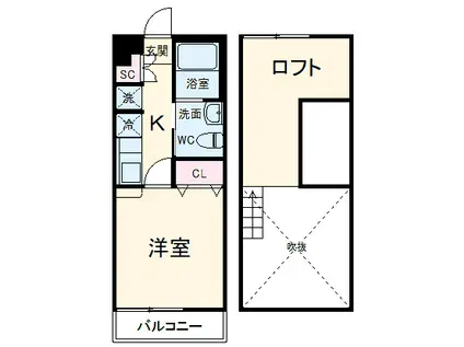 エアリアル スイート(1K/2階)の間取り写真