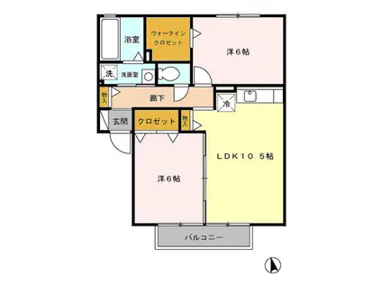 ウィルモア呉竹(2LDK/2階)の間取り写真