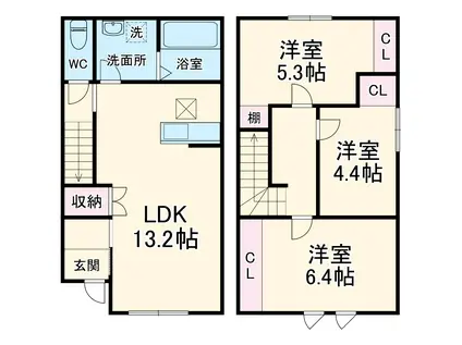 東海道本線 逢妻駅 徒歩13分 2階建 築1年(3LDK)の間取り写真