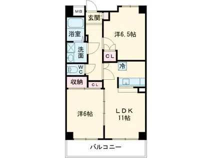 ファインステージ岡弥(2LDK/3階)の間取り写真