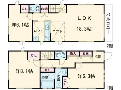 東急世田谷線 松陰神社前駅 徒歩10分 2階建 築12年(3LDK)の間取り写真