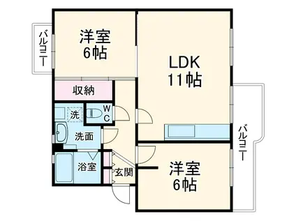 稲毛高浜南団地14棟(2LDK/2階)の間取り写真