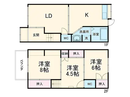 名古屋市名港線 六番町駅 徒歩9分 2階建 築41年(4DK)の間取り写真