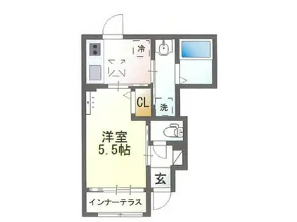 ソワヴィータ(1K/1階)の間取り写真