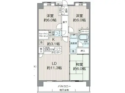 アイディーコート大網(3LDK/5階)の間取り写真