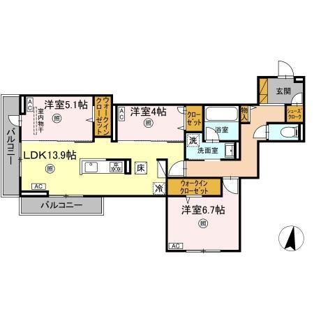 ベルニー太田(3LDK/1階)の間取り写真