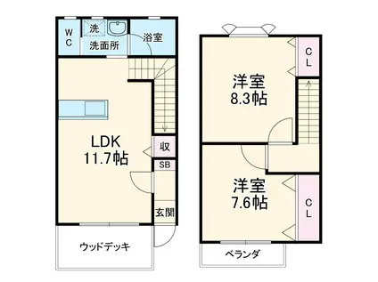 ウインコート牛立 N館(2LDK/2階)の間取り写真