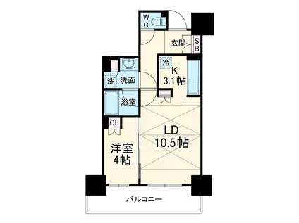 ローレルタワー堺筋本町(1LDK/20階)の間取り写真