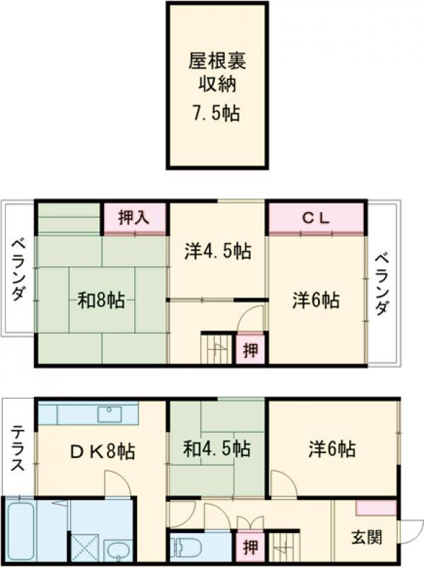 山陰本線 花園駅(京都) 徒歩7分 2階建 築38年(5DK)の間取り写真