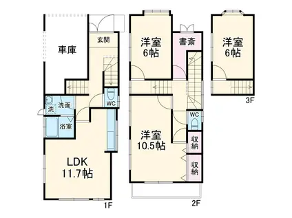 東急田園都市線 たまプラーザ駅 バス乗車時間：14分 美しが丘西バス停で下車 徒歩5分 3階建 築34年(3SLDK)の間取り写真