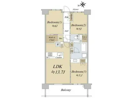シティハウス吉祥寺北町(3LDK/2階)の間取り写真