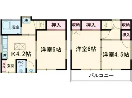 東武鉄道東上線 成増駅 徒歩16分 2階建 築41年(3DK)の間取り写真