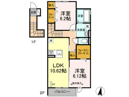 GREEN HILLS B棟(2LDK/2階)の間取り写真