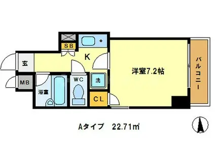 エステムコート御所南(1K/6階)の間取り写真