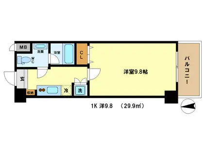 クリスタルグランツ京都高辻(1K/6階)の間取り写真