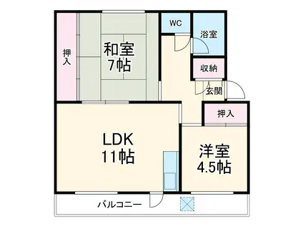 服部ハイツ(2LDK/1階)の間取り写真