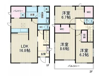 高崎線 上尾駅 徒歩50分 2階建 築4年(3LDK)の間取り写真
