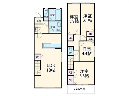 名鉄名古屋本線 東枇杷島駅 徒歩9分 2階建 築1年(3SLDK)の間取り写真