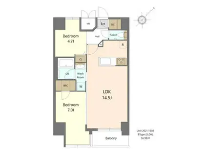S-RESIDENCE大曽根BRESA(2LDK/15階)の間取り写真