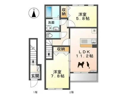 クレメール(2LDK/2階)の間取り写真
