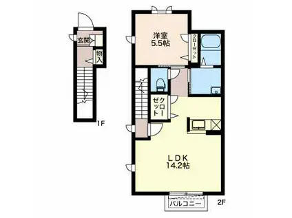 シャンブルAK A(1LDK/2階)の間取り写真
