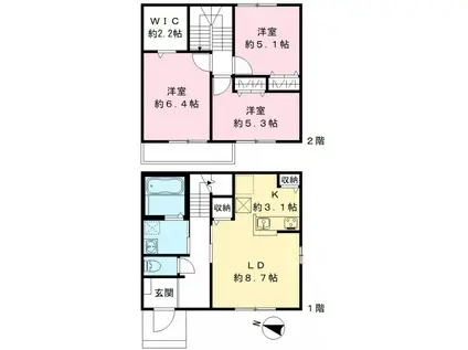 武蔵野線 西浦和駅 徒歩16分 2階建 新築(3LDK)の間取り写真