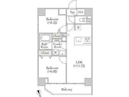 ルミークアン北上野(2LDK/14階)の間取り写真